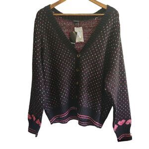 Torrid Sweater Cardigan Women's 2X Plus Size Black Bears Pink Hearts
